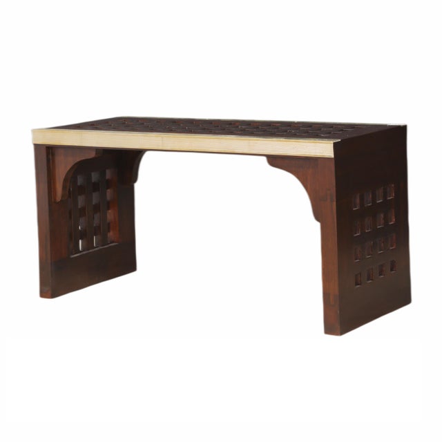 A very cool and unusual bench or coffee table made from original ship's teak decking. Designed in a waterfall style with...