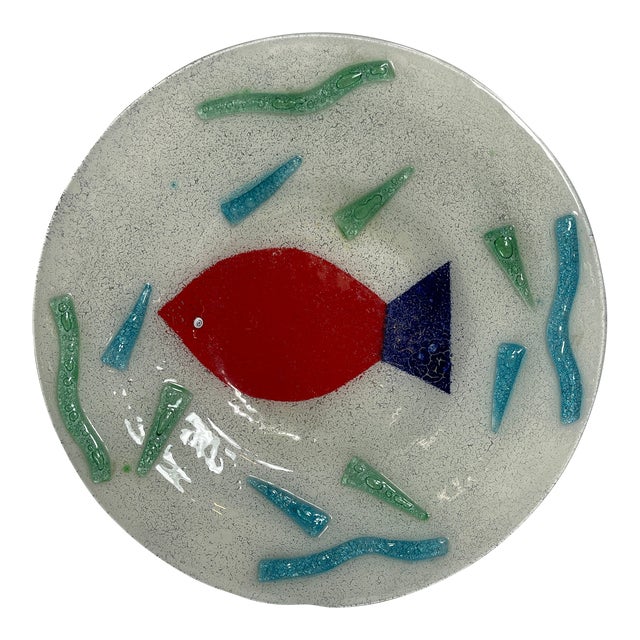 1980s Decorative Fish Glass Plate For Sale