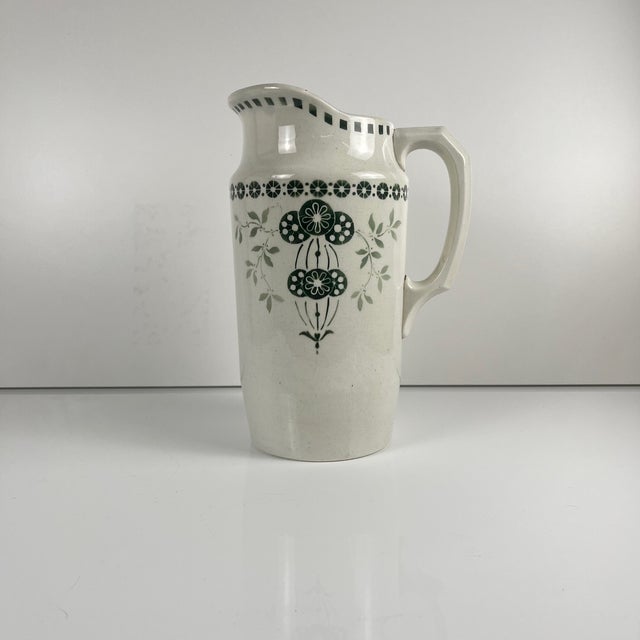 Antique Earthenware Pitcher with Green Floral Decoration, 1890s For Sale - Image 11 of 11
