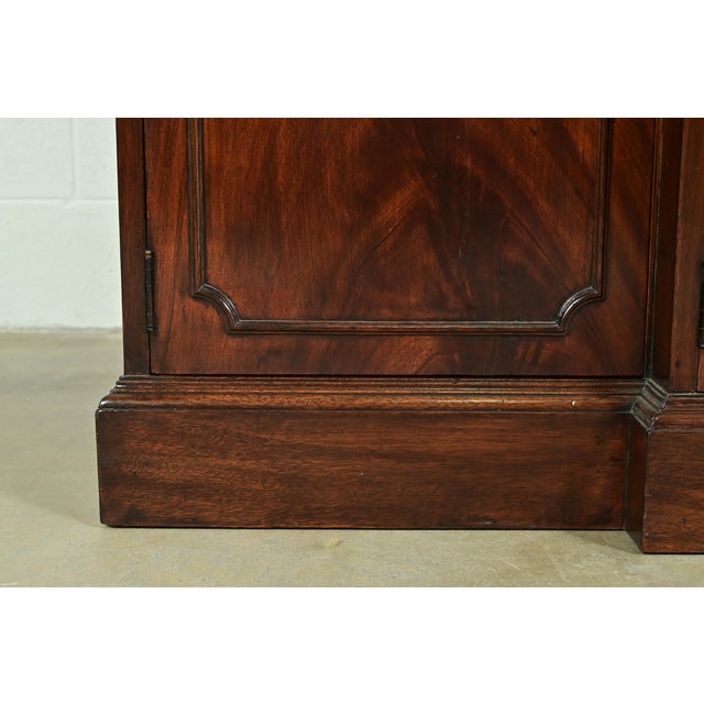 Baker Furniture Style Georgian Flame Mahogany Breakfront Bookcase Cabinet With Drop Front Secretary Desk For Sale - Image 12 of 16