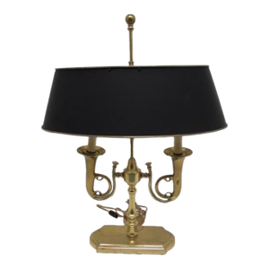 Vintage French Horn Bouillotte Table Lamp Metal Tole Shade