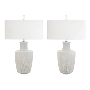 1980s Frosted Mottled Murano Style Glass Table Lamps - A Pair
