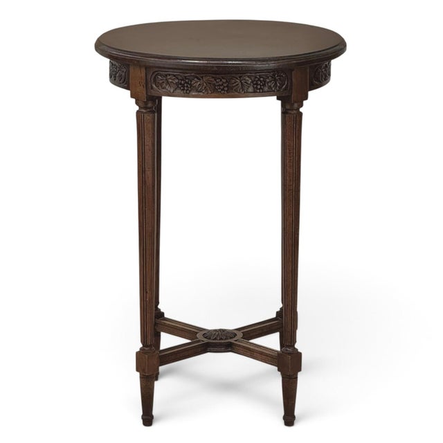 French Antique French Louis XVI Style Hand Carved Walnut Guéridon ~ Side Table For Sale - Image 3 of 17