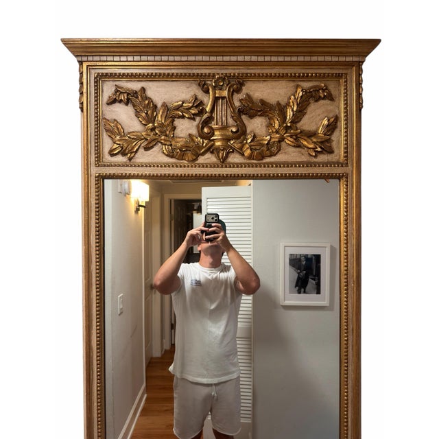 Vintage Hollywood Regency Paint & Giltwood Mirror. Hand carved and gilded.