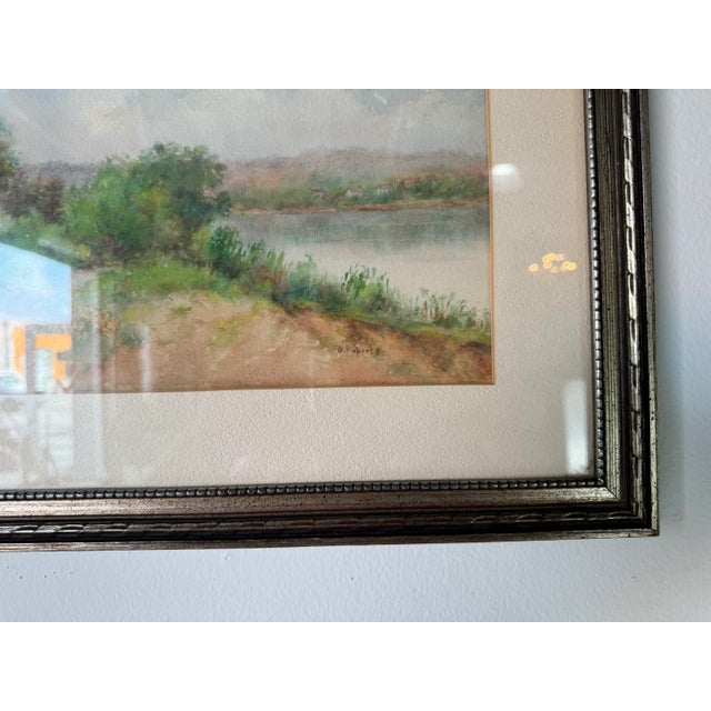 Vintage G. Robers Countryside Lake Landscape Watercolor Painting, Framed For Sale - Image 9 of 11