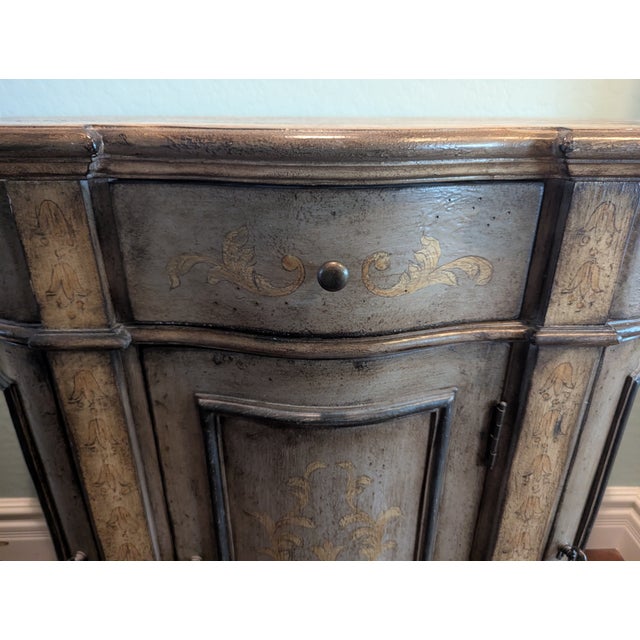 Curved, Inlaid Wood, Stenciled Console Commode Table For Sale - Image 10 of 15