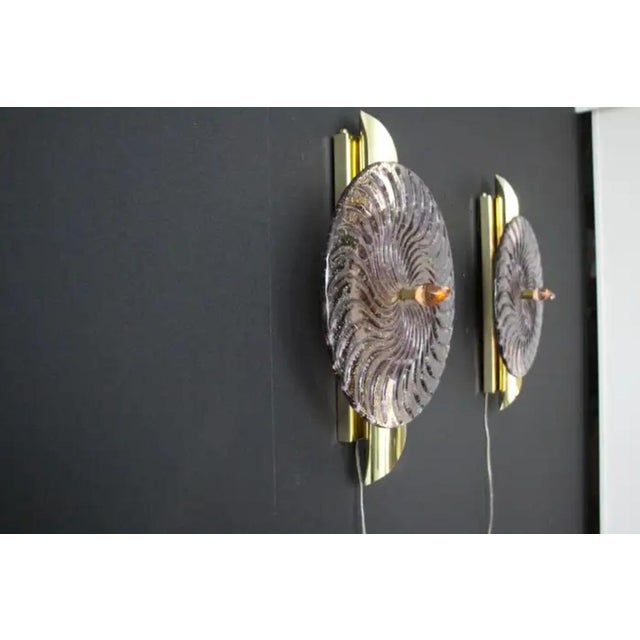 Large Disc-Shaped Wall Lights in Light Purple and Golden Murano Glass, 2000, Set of 2 For Sale - Image 9 of 16