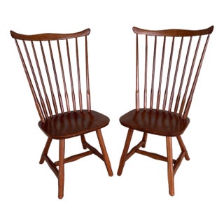 Hunt Country Furniture Solid Cherry Windsor High Back Side Chairs - A Pair For Sale