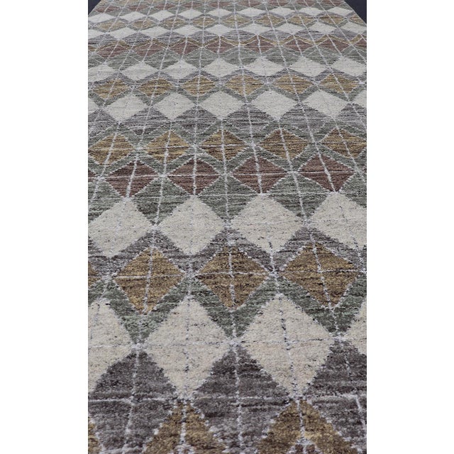 Modern Scandinavian Piled Gallery Rug in Ivory, Sage, Brown, and Soft Yellow For Sale - Image 4 of 14