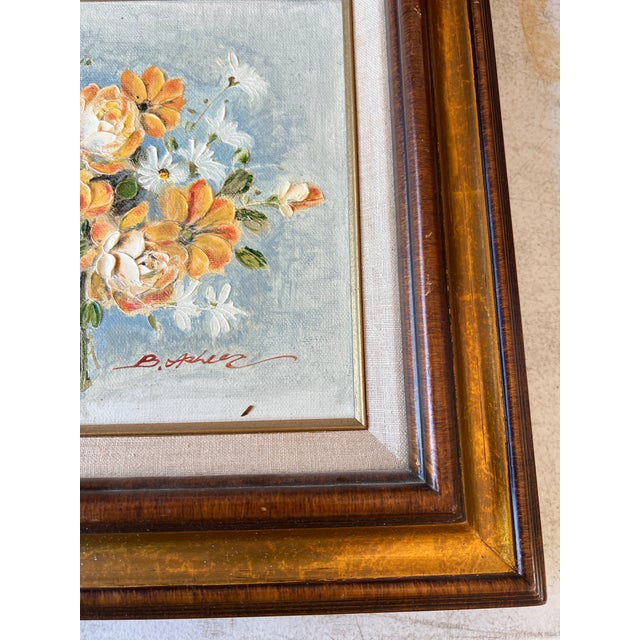 1960s Vintage Framed Floral Acrylic Painting Signed For Sale - Image 5 of 6