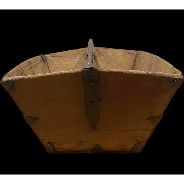 Antique Chinese wood & metal basket. This basket features beautiful decorative iron hardware on a square wood basket with...