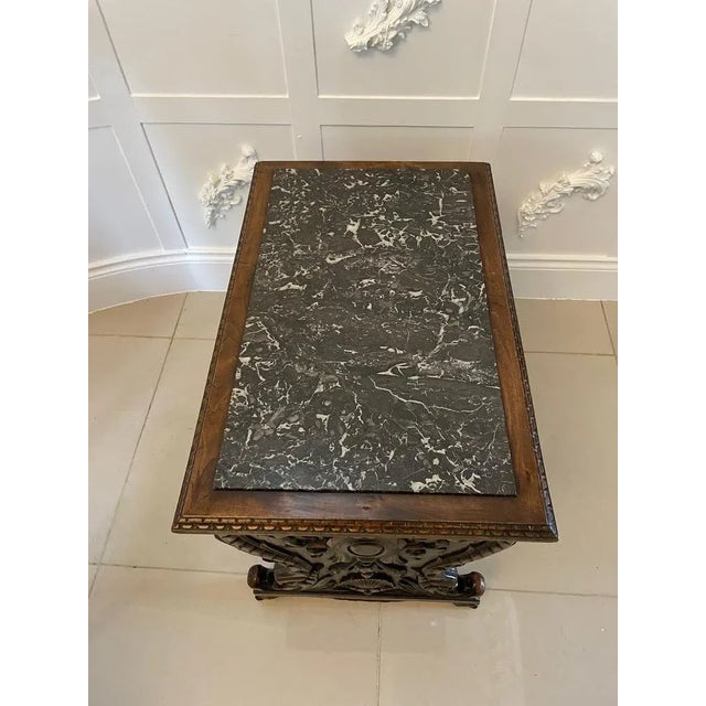 Antique Carved Walnut and Marble Top Italian Coffee Table For Sale - Image 5 of 14