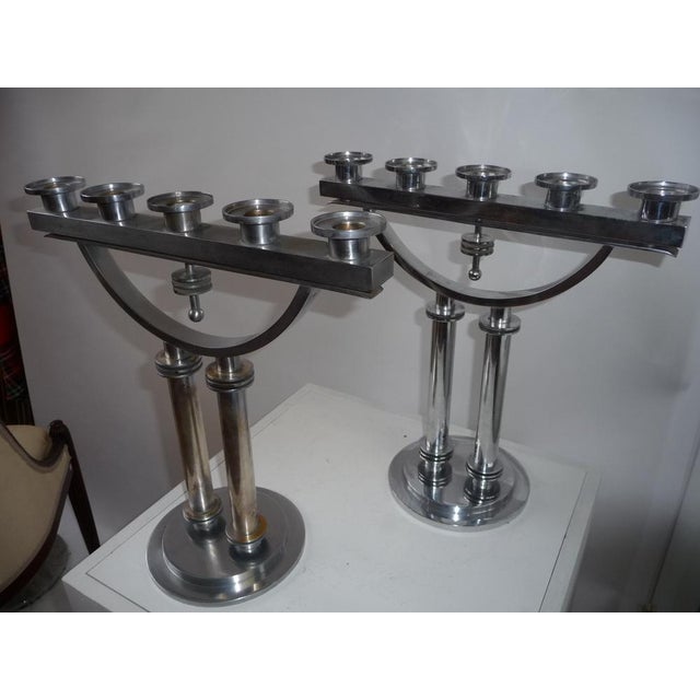 Bauhaus Large Modernist Machine Age Candlesticks, 1930s, Usa., Set of 2 For Sale - Image 3 of 18