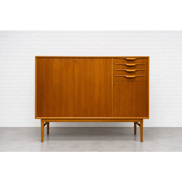 Mid-Century Modern Mid Century Modern Teak Highboard Sideboard | Swedish Credenza by Beril Fridhagen for Bodafors, Vintage Scandinavian Bar Cabinet, 1960s For Sale - Image 3 of 15