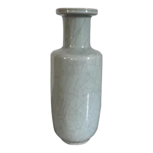 19th Century Late Qing Chinese Porcelain Rouleau Shaped Vase with Crackle Celadon Glaze
