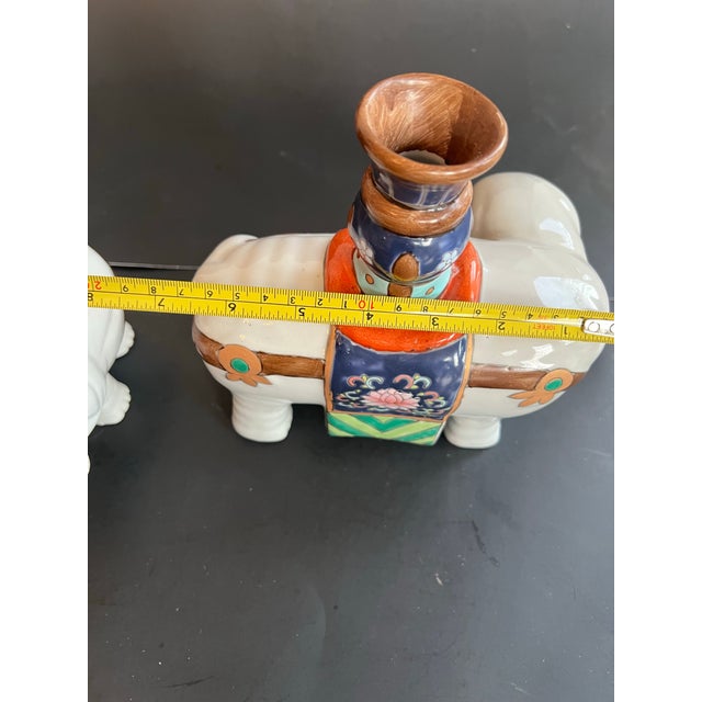 Vintage Pair Chinese Export Famille Rose Ceramic Elephant Candleholders 1970’s For Sale - Image 10 of 12