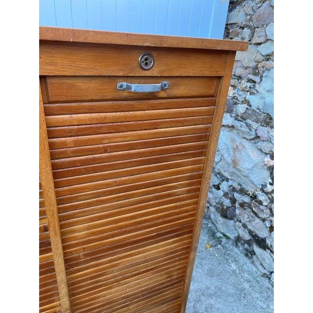 Oak Double Column Curtain Filing Cabinet, 1950s For Sale - Image 10 of 18