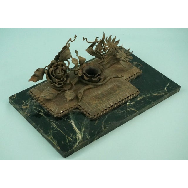 Item : A fabulous, extremely rare inkwell, made of wrought iron and set on a black granite marble base, dating to the...