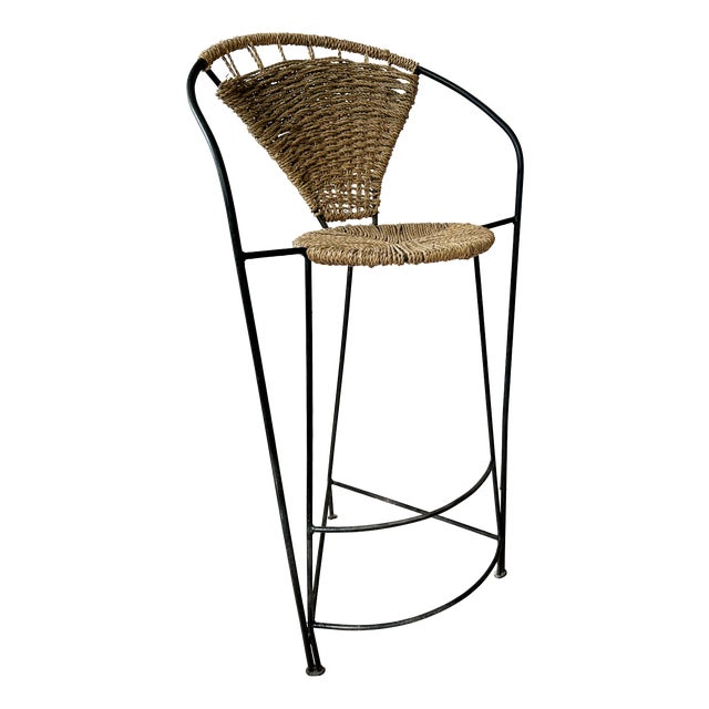 Vintage Industrial Style Rope and Metal Stool, 1990s For Sale