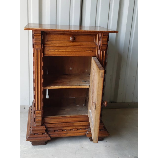 19th Century French Brutalist Style 19th Century Carved Walnut Bedside Table For Sale - Image 5 of 9