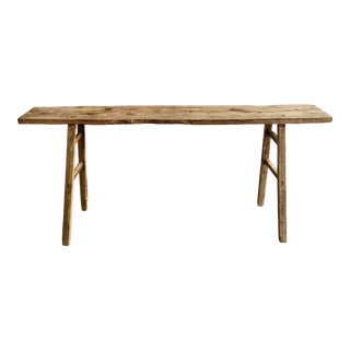 Vintage Antique Elm Wood Console Table For Sale