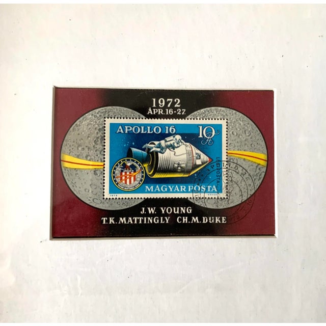 Vintage Apollo 16th 1972 commemorative framed philatelic block in a minimalist black frame ready to hang on the wall! What...