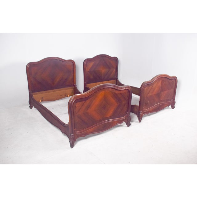 Brown Louis XV Rosewood Veneered Single Beds, 1890, Set of 2 For Sale - Image 8 of 14