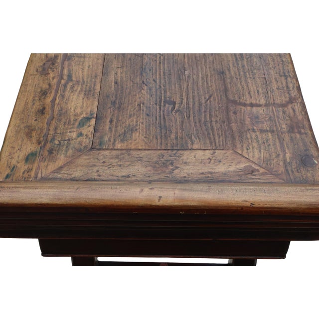 Brown Antique Chinese Ming-Style Altar Console With Pierced Cloud-Scroll Spandrels & Oxblood Patina For Sale - Image 8 of 18