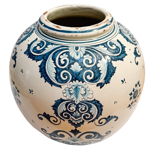 Mid 20th Century Mid 20th Century Grand-Scale Italian Renaissance Revival Majolica Hand-Painted Terracotta Ginger Jars For Sale - Image 5 of 14