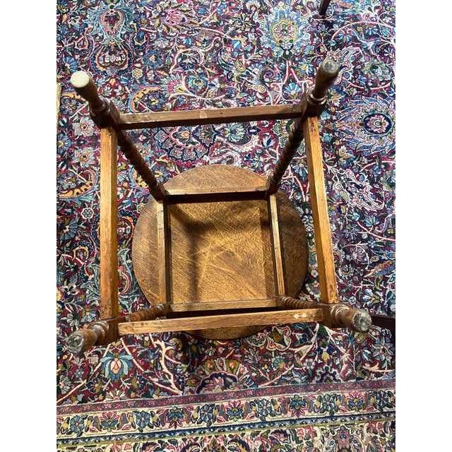 Wood Round English Barley Twist Oak Carved Table For Sale - Image 7 of 7