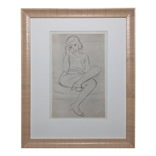 1940s Clyde F. Seavey Seated Figure Study, Ink on Paper For Sale