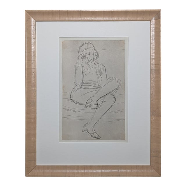 1940s Clyde F. Seavey Seated Figure Study, Ink on Paper For Sale