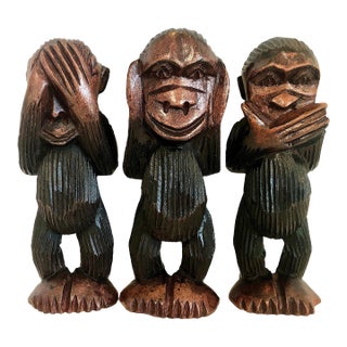 Asian "Three Wise Monkeys" in Carved Wood For Sale