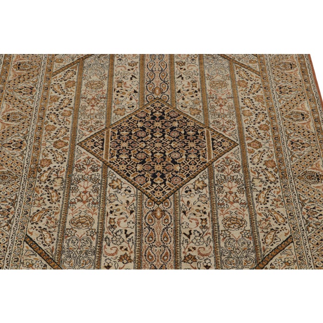 Late 19th Century Antique Qum Beige Brown Silk Persian Rug For Sale - Image 5 of 7