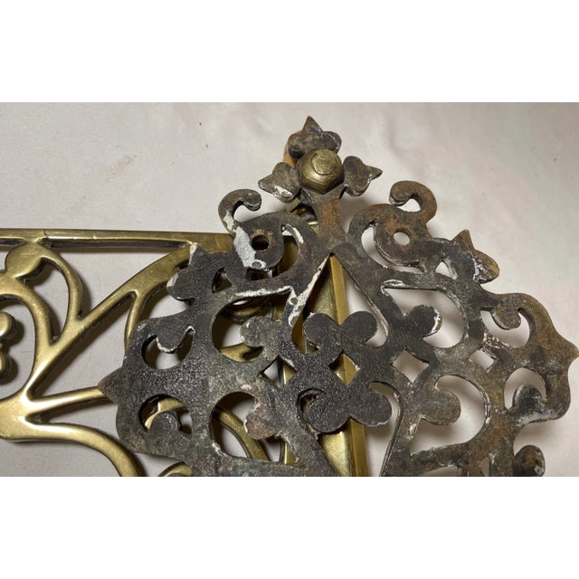 Large Antique 18th Century Handmade Brass Pivoting Wall Mount Hat Coat Rack Hook For Sale - Image 9 of 12
