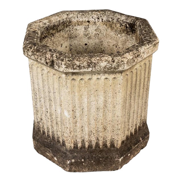 Vintage Neoclassical Octagonal Fluted Cast Stone Planter For Sale