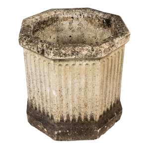Vintage Neoclassical Octagonal Fluted Cast Stone Planter