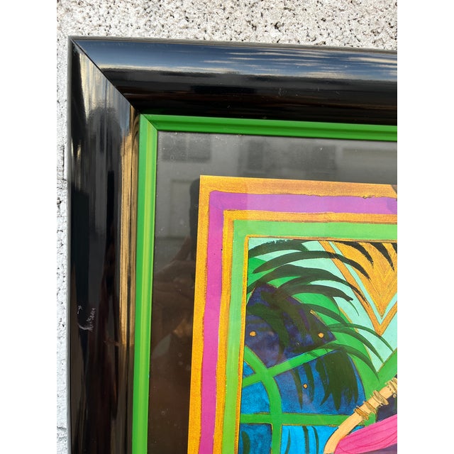 Black 1980s ArtDeco Revival Fashion Illustration Print Framed and Signed by the Artist For Sale - Image 8 of 18