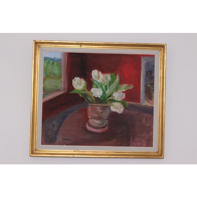 Aina Schiller, White Roses, 1950s, Oil on Canvas, Framed For Sale - Image 15 of 15