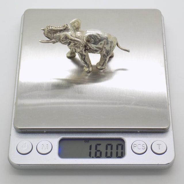 Silver Vintage Italian Handmade Genuine Silver Elephant Large Figurine Miniature For Sale - Image 8 of 9