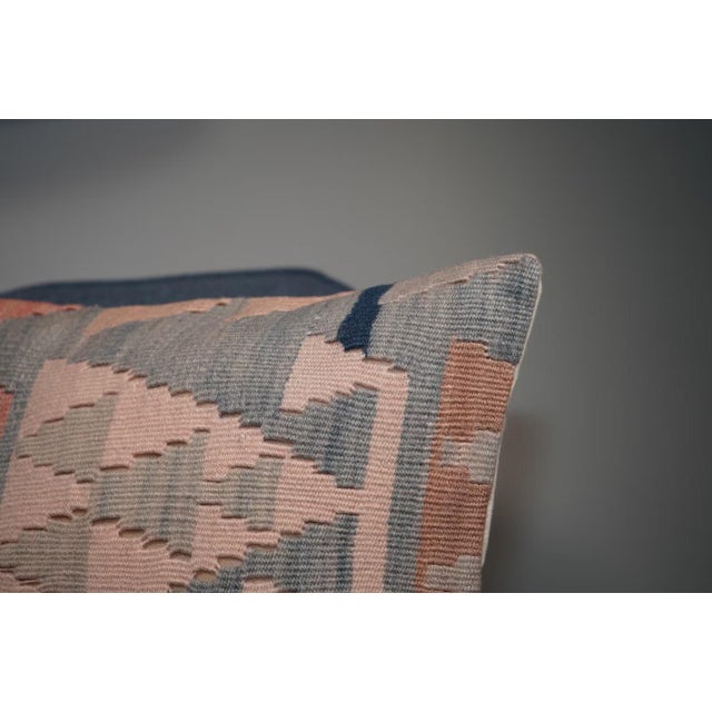 Soft Pastel Kilim Pillow – 16x16 Vintage Handwoven Geometric Cover For Sale - Image 4 of 11