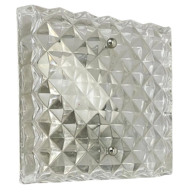 Small Cubic Textured Glass Wall Light in style of Orrefors, 1970s For Sale