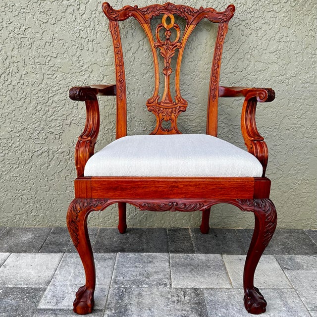 Mid 20th Century Vintage 20th Century Carved Wood Georgian Chippendale Style Ball & Claw Feet Arm Chair For Sale - Image 5 of 12