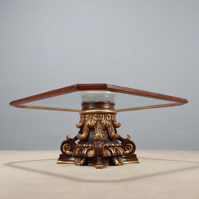 Carved Wooden Center Table with Glass Top For Sale - Image 9 of 10
