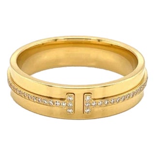 Mid 20th Century Tiffany T Diamond 18k Yellow Gold 5.5mm Wide Band Ring Size 9.5 For Sale