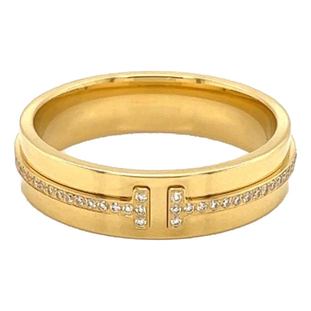 Mid 20th Century Tiffany T Diamond 18k Yellow Gold 5.5mm Wide Band Ring Size 9.5 For Sale