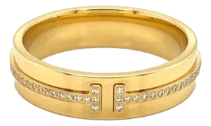 Mid 20th Century Tiffany T Diamond 18k Yellow Gold 5.5mm Wide Band Ring Size 9.5