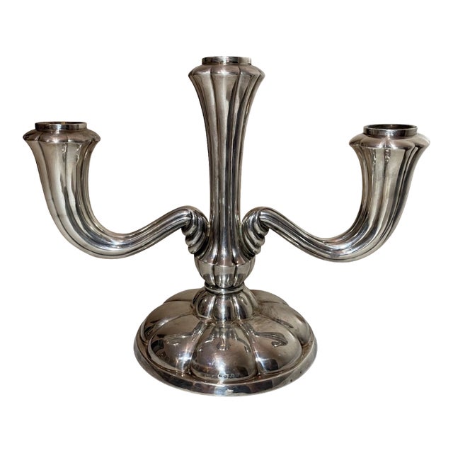 Vintage Sterling Silver German Gayer & Krauss Candle Holder Candelabra Modernist For Sale