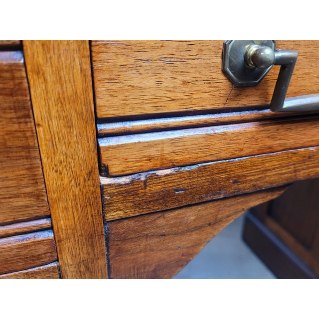 Antique Edwardian Knee Hole Writing Desk with Red Leather Top, 1910s For Sale - Image 16 of 18