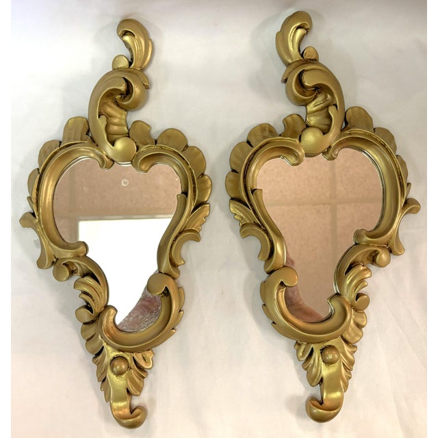 Vintage Sweet Petite Gold Scroll Wall Mirrors- A Pair For Sale - Image 12 of 14
